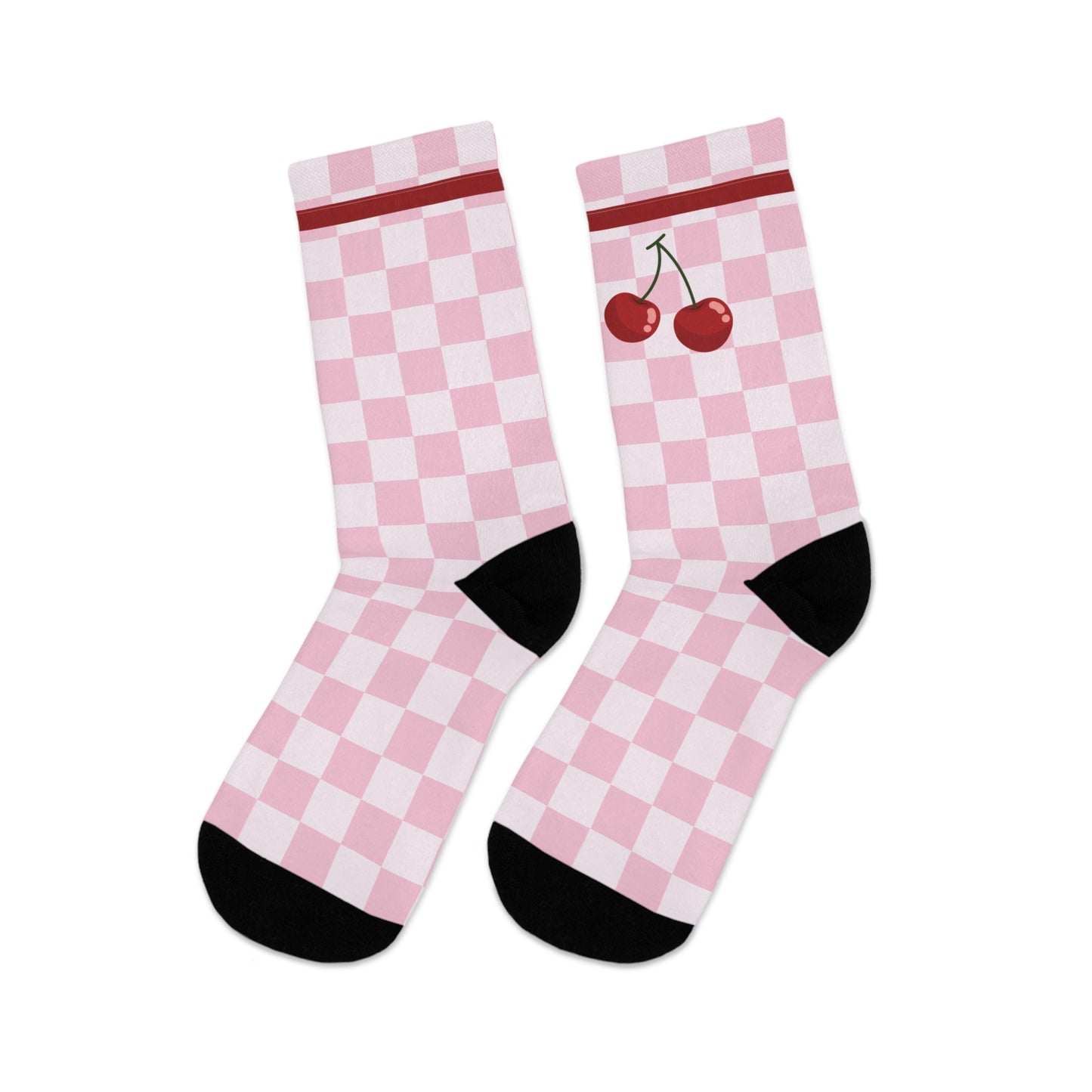 Cherries in Check: Pink Checkerboard Socks for a Sweet Vibe!