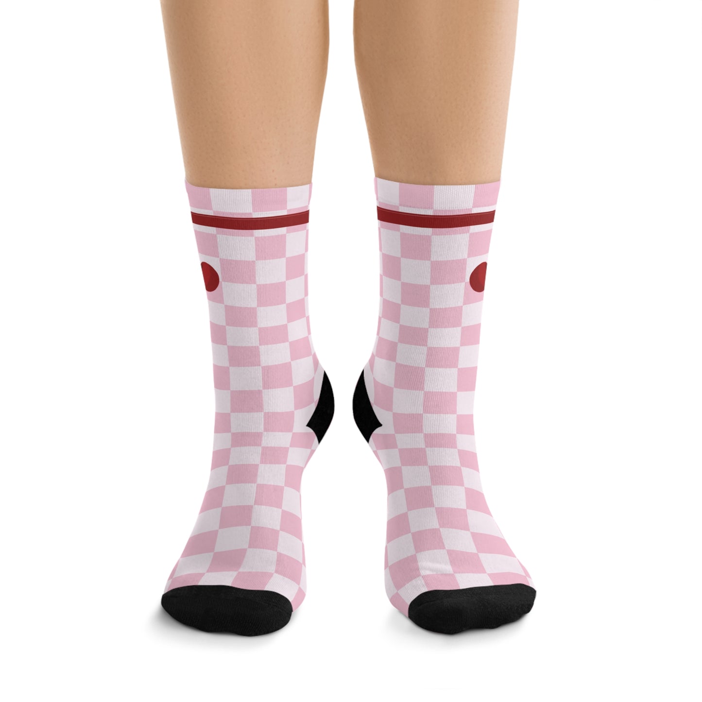 Cherries in Check: Pink Checkerboard Socks for a Sweet Vibe!