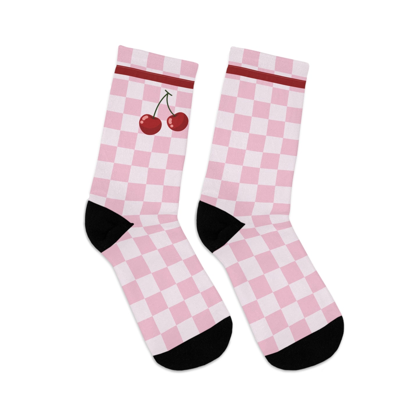 Cherries in Check: Pink Checkerboard Socks for a Sweet Vibe!