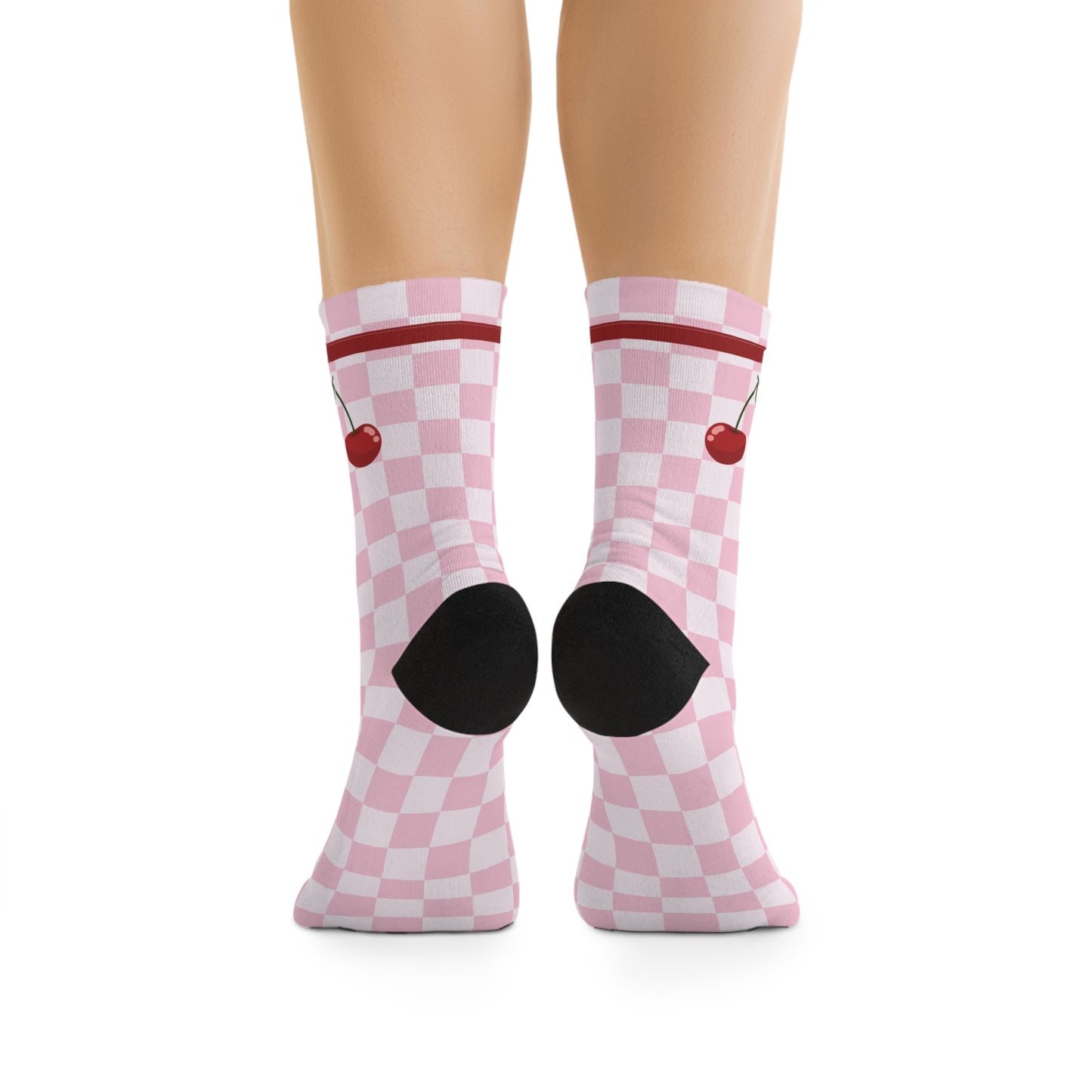 Cherries in Check: Pink Checkerboard Socks for a Sweet Vibe!