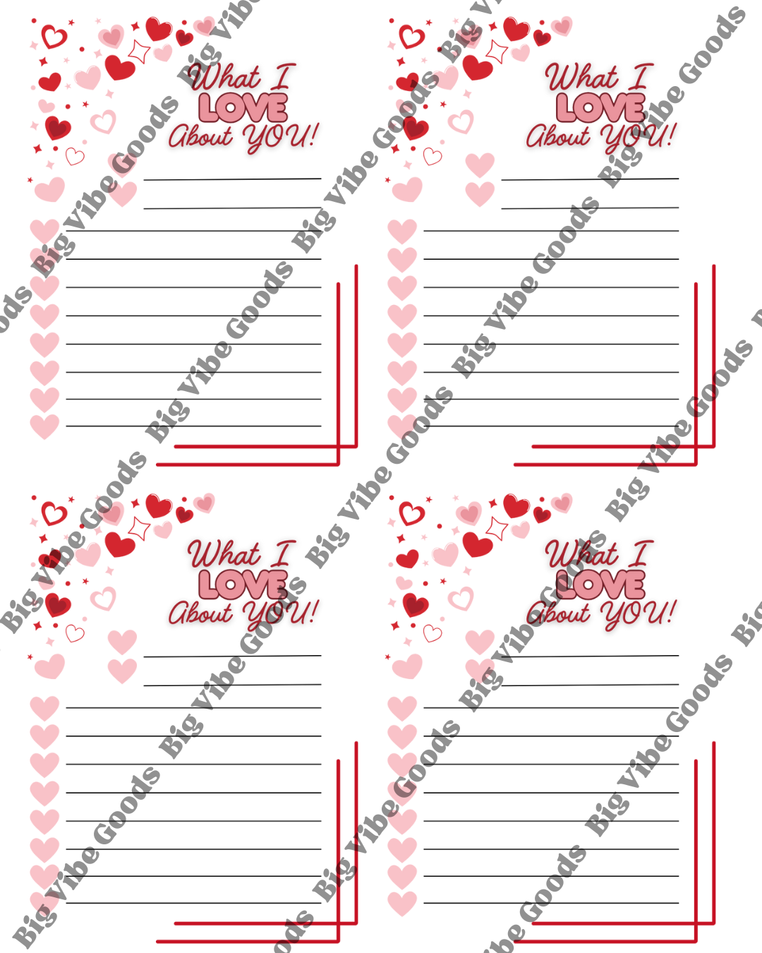 "What I Love About You"  Print and cut tag